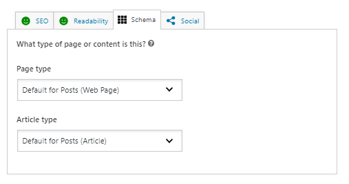 Schema settings on Yoast