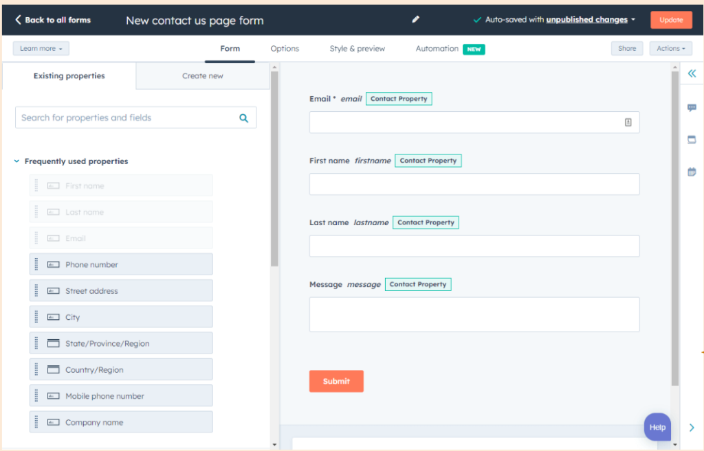 Hubspot Google Form alternative drag and drop editor