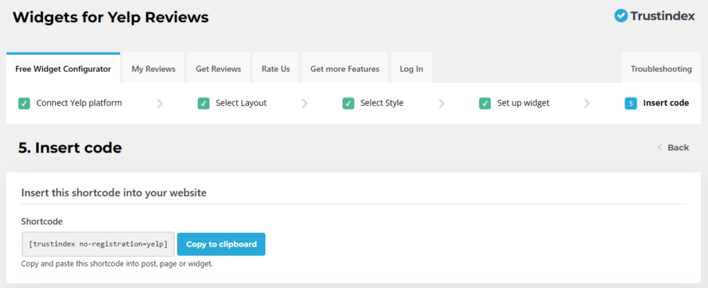 embed code from Yelp Review Widget